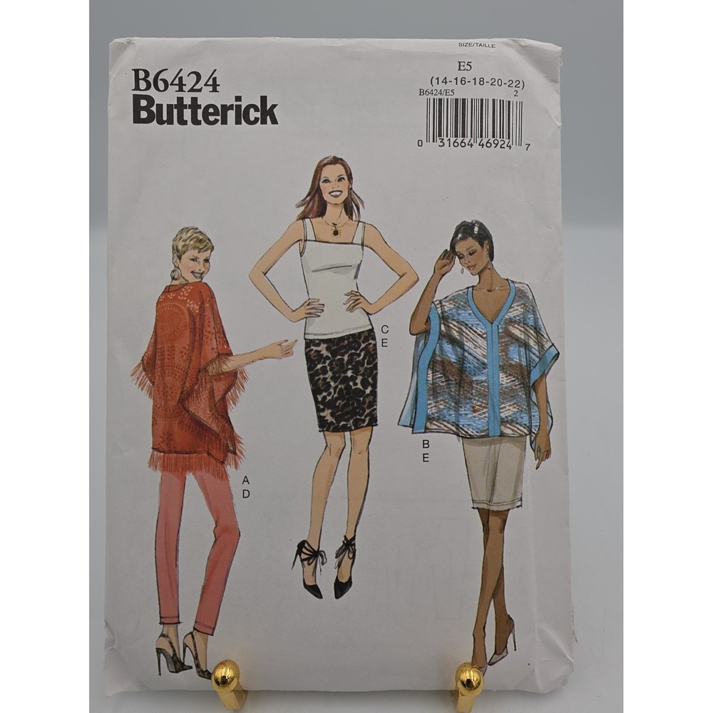 New Butterick B6424 Banded Poncho, Sleeveless Top, Pants & Skirt Sz 6-14 UNCUT